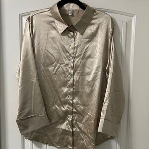 Gold Satin Button-Up Shirt